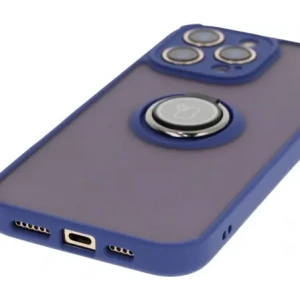 Etui z uchwytem na palec Bizon Case Hybrid Ring do Apple iPhone 16 Pro Max przydymione z granatową ramką