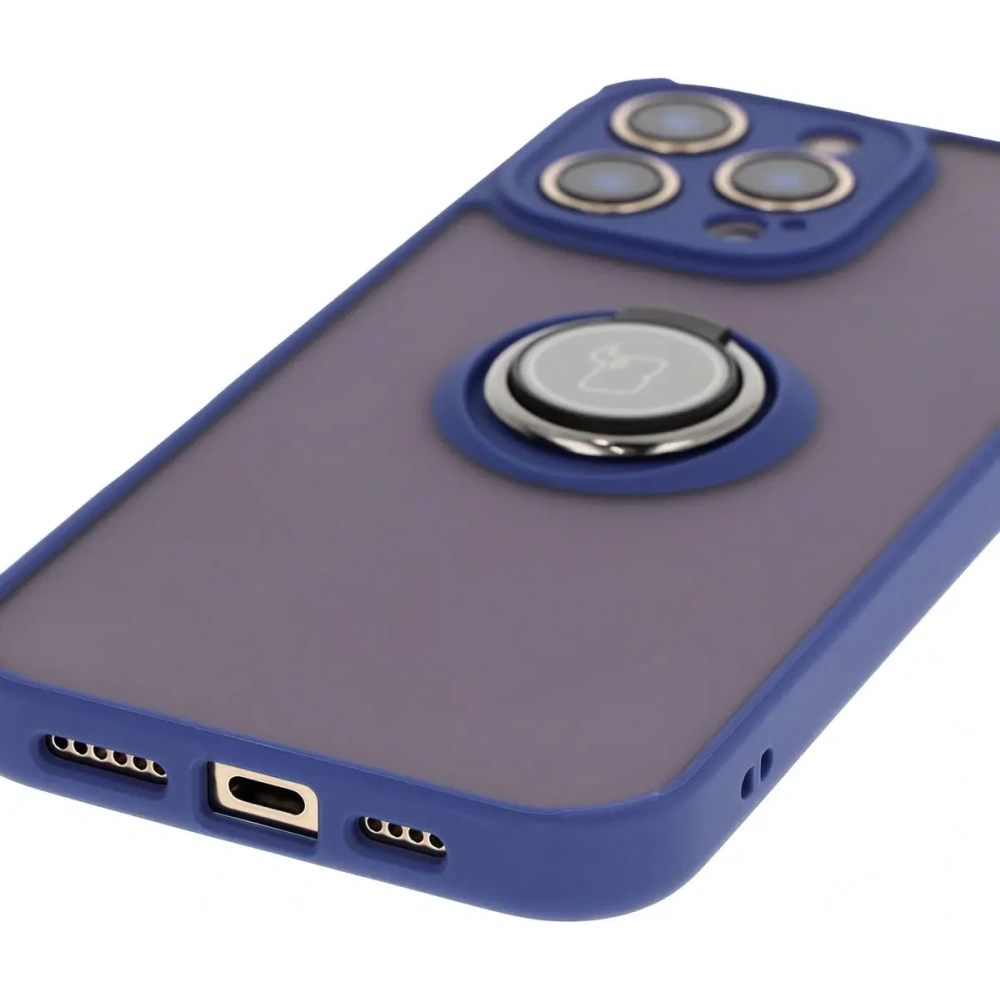 Hurtownia GSM - Bizon Case Hybrid Ring Apple iPhone 16 Pro Max rauchig mit einem marineblauen Rahmen - BIZ7084 - {ean13} - Hurt
