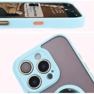 Etui z uchwytem na palec Bizon Case Hybrid Ring do Apple iPhone 16 Pro Max przydymione z jasnoniebieską ramką