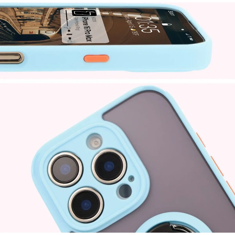 Hurtownia GSM - Bizon Case Hybrid Ring Apple iPhone 16 Pro Max rauchig mit einem hellblauen Rahmen - BIZ7085 - {ean13} - Hurt