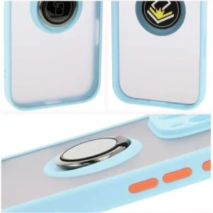 Etui z uchwytem na palec Bizon Case Hybrid Ring do Apple iPhone 16 Pro Max przydymione z jasnoniebieską ramką