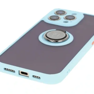 Etui z uchwytem na palec Bizon Case Hybrid Ring do Apple iPhone 16 Pro Max przydymione z jasnoniebieską ramką
