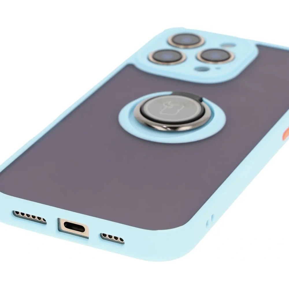 Hurtownia GSM - Bizon Case Hybrid Ring Apple iPhone 16 Pro Max rauchig mit einem hellblauen Rahmen - BIZ7085 - {ean13} - Hurt