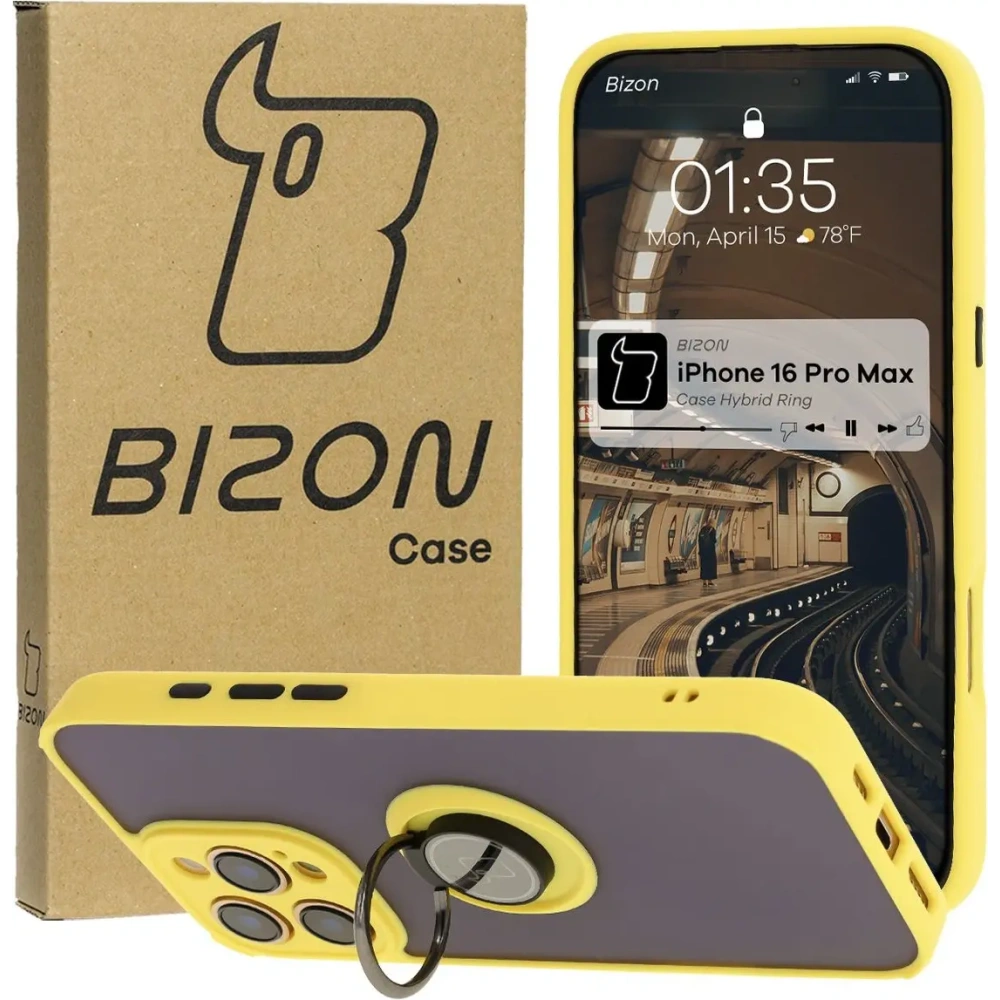 Hurtownia GSM - Bizon Case Hybrid Ring Apple iPhone 16 Pro Max rauchig mit einem gelben Rahmen - BIZ7086 - {ean13} - Hurt