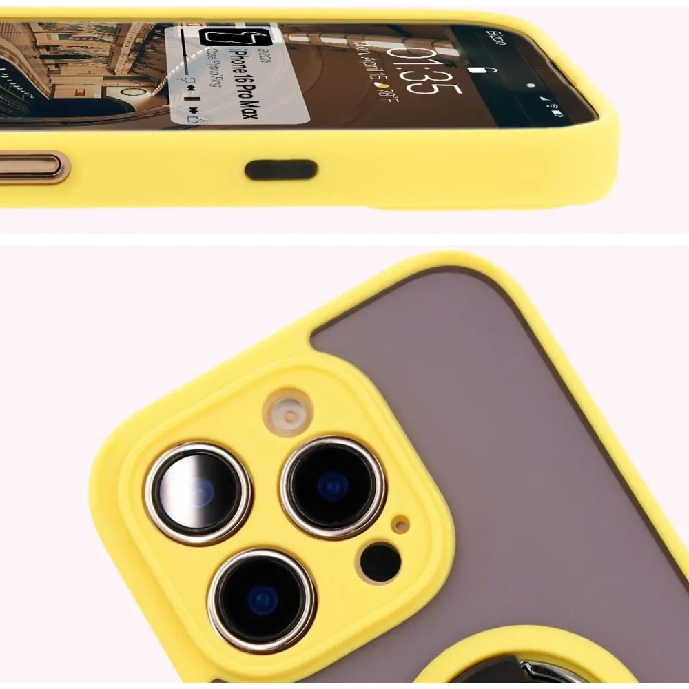 Hurtownia GSM - Bizon Case Hybrid Ring Apple iPhone 16 Pro Max rauchig mit einem gelben Rahmen - BIZ7086 - {ean13} - Hurt