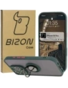 Etui z uchwytem na palec Bizon Case Hybrid Ring do Apple iPhone 16 Pro przydymione z ciemnozieloną ramką