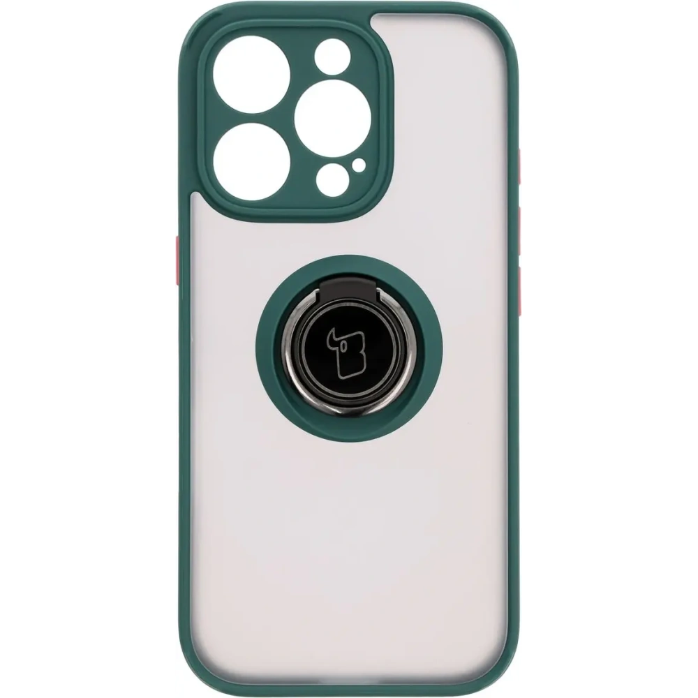 Hurtownia GSM - Etui z uchwytem na palec Bizon Case Hybrid Ring do Apple iPhone 16 Pro przydymione z ciemnozieloną ramką - BIZ7087 - {ean13} - Hurt