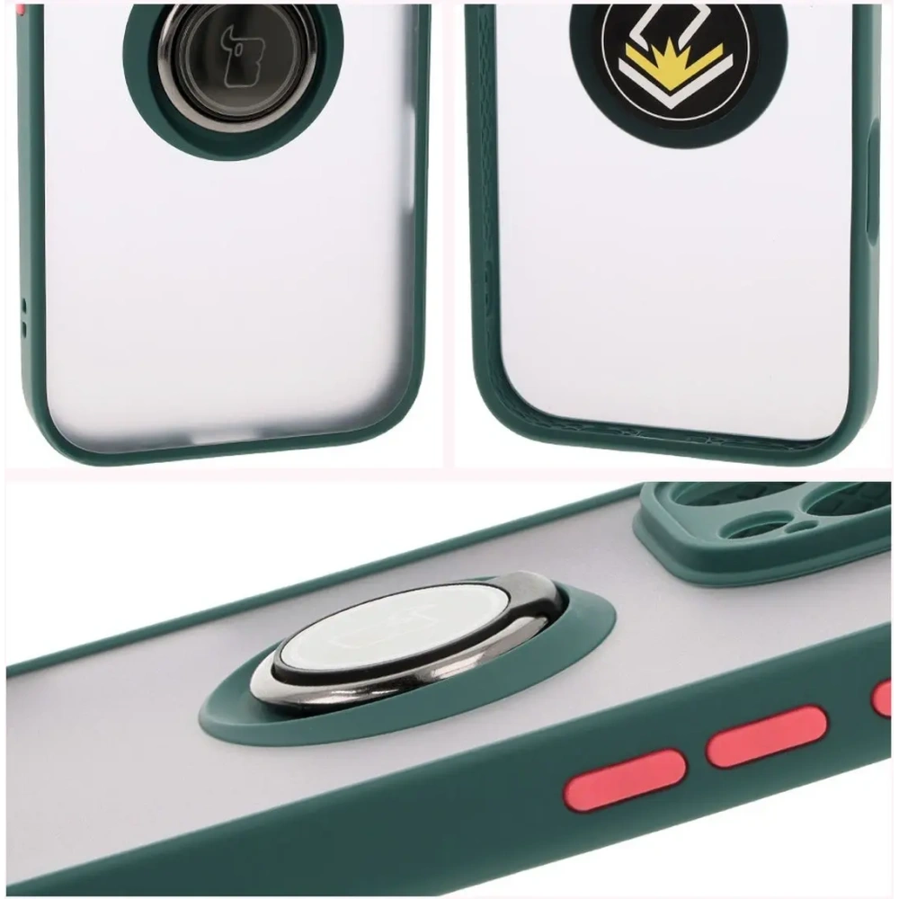 Hurtownia GSM - Etui z uchwytem na palec Bizon Case Hybrid Ring do Apple iPhone 16 Pro przydymione z ciemnozieloną ramką - BIZ7087 - {ean13} - Hurt