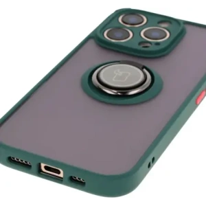 Etui z uchwytem na palec Bizon Case Hybrid Ring do Apple iPhone 16 Pro przydymione z ciemnozieloną ramką