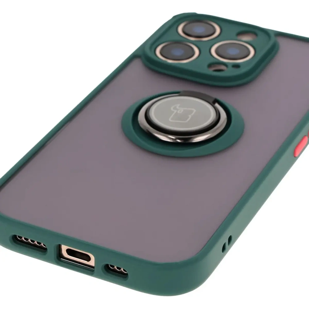 Hurtownia GSM - Etui z uchwytem na palec Bizon Case Hybrid Ring do Apple iPhone 16 Pro przydymione z ciemnozieloną ramką - BIZ7087 - {ean13} - Hurt