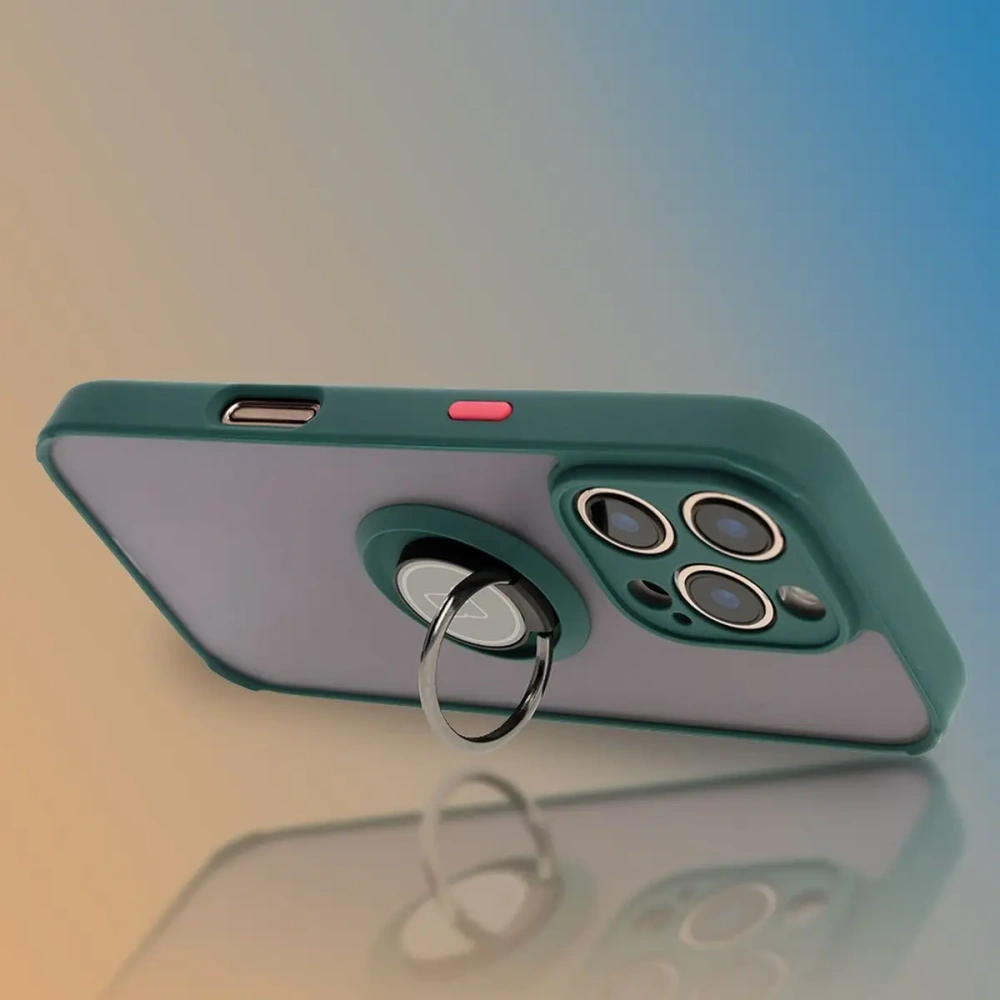 Wholesale Bizon Case Hybrid Ring Apple iPhone 16 Pro smoky with a dark green frame - BIZ7087 - {ean13} - Hurt