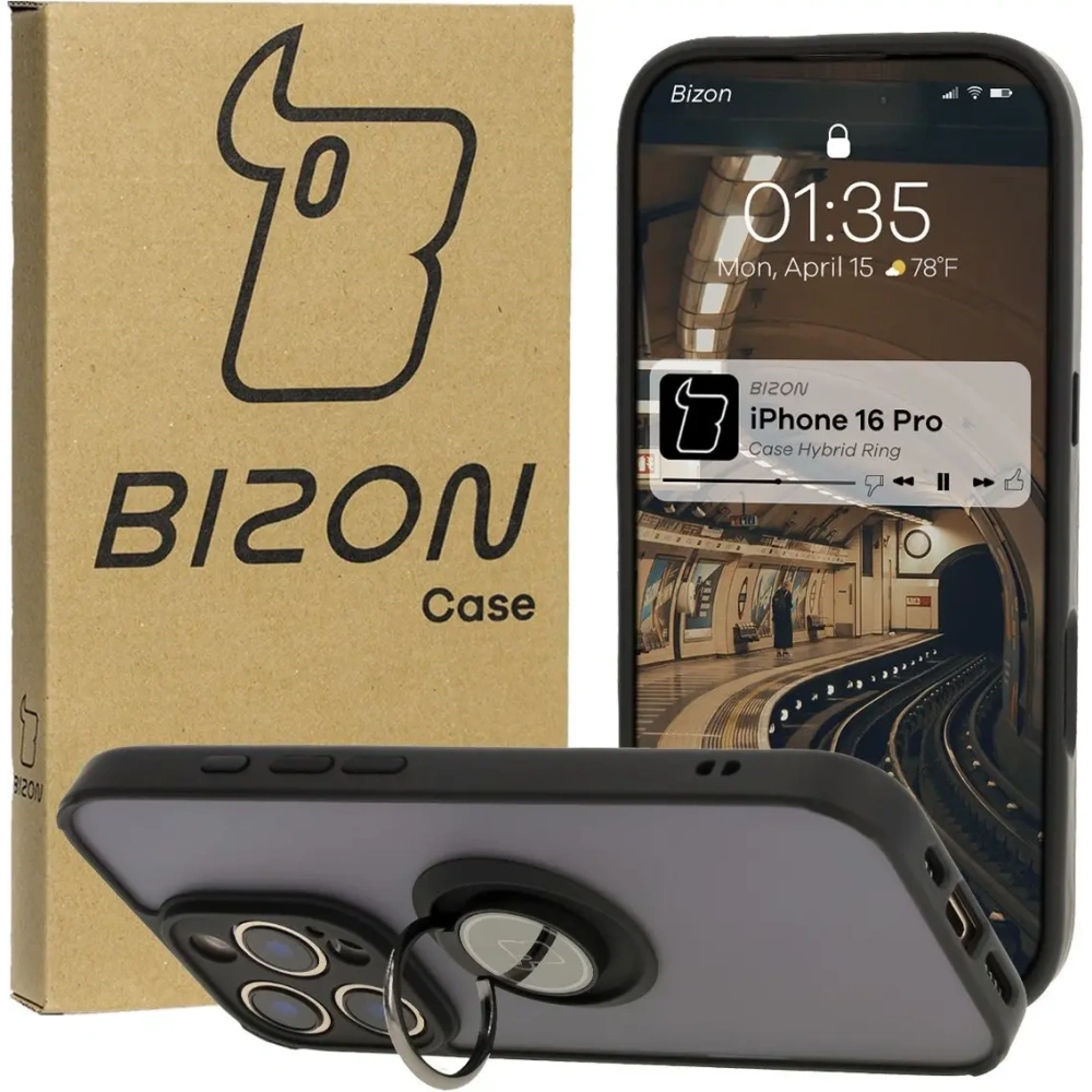 Wholesale Bizon Case Hybrid Ring Apple iPhone 16 Pro smoky with a black frame - BIZ7088 - {ean13} - Hurt