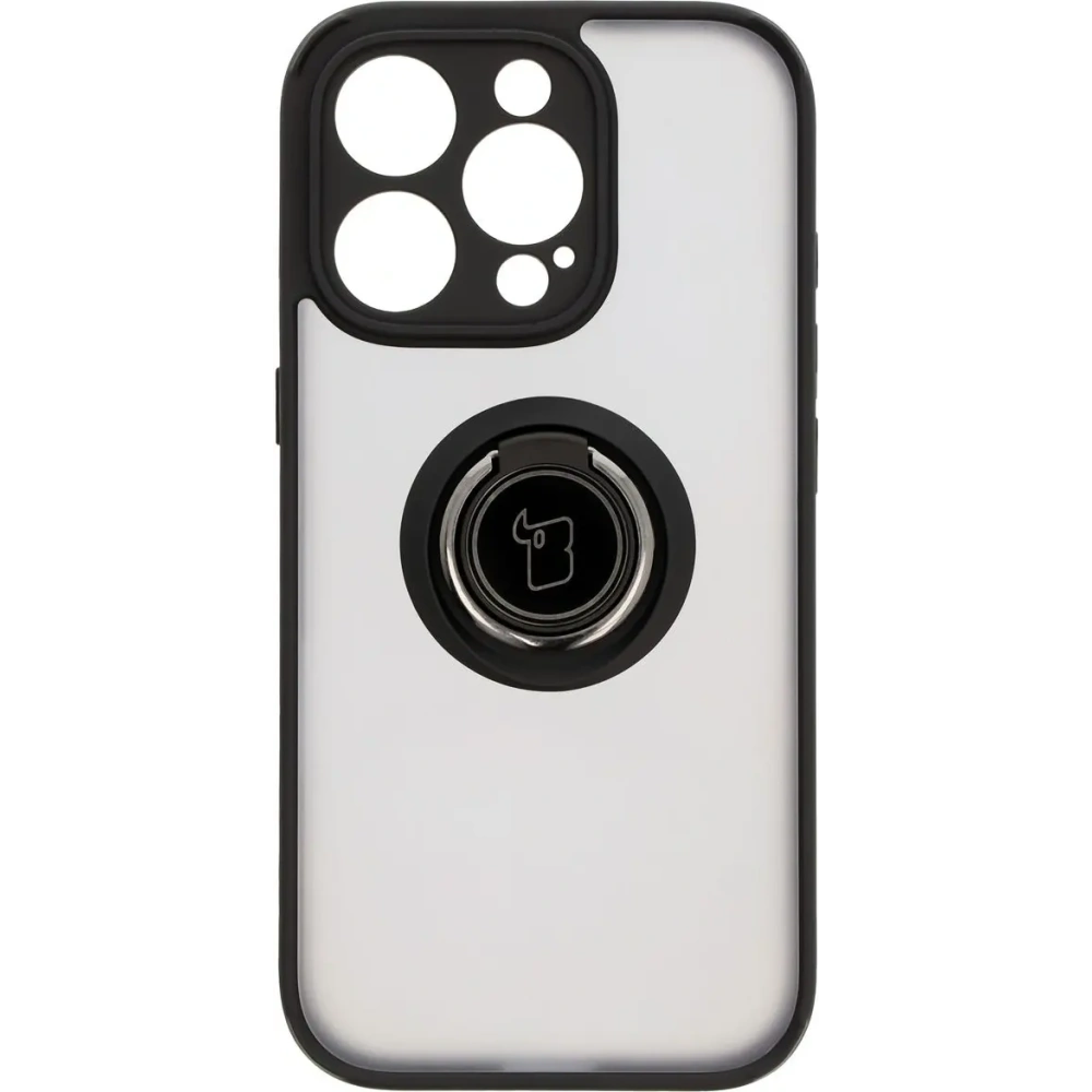 Hurtownia GSM - Etui z uchwytem na palec Bizon Case Hybrid Ring do Apple iPhone 16 Pro przydymione z czarną ramką - BIZ7088 - {ean13} - Hurt