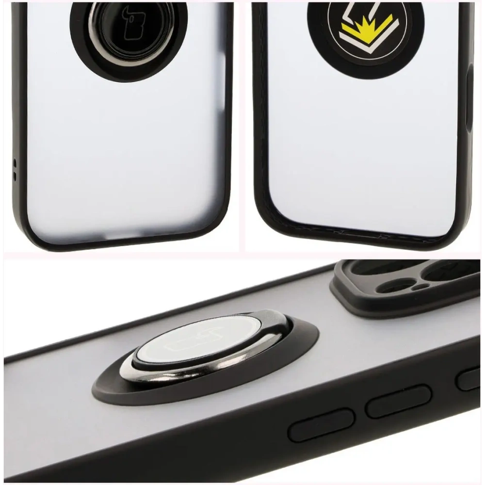 Hurtownia GSM - Etui z uchwytem na palec Bizon Case Hybrid Ring do Apple iPhone 16 Pro przydymione z czarną ramką - BIZ7088 - {ean13} - Hurt