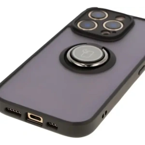 Etui z uchwytem na palec Bizon Case Hybrid Ring do Apple iPhone 16 Pro przydymione z czarną ramką
