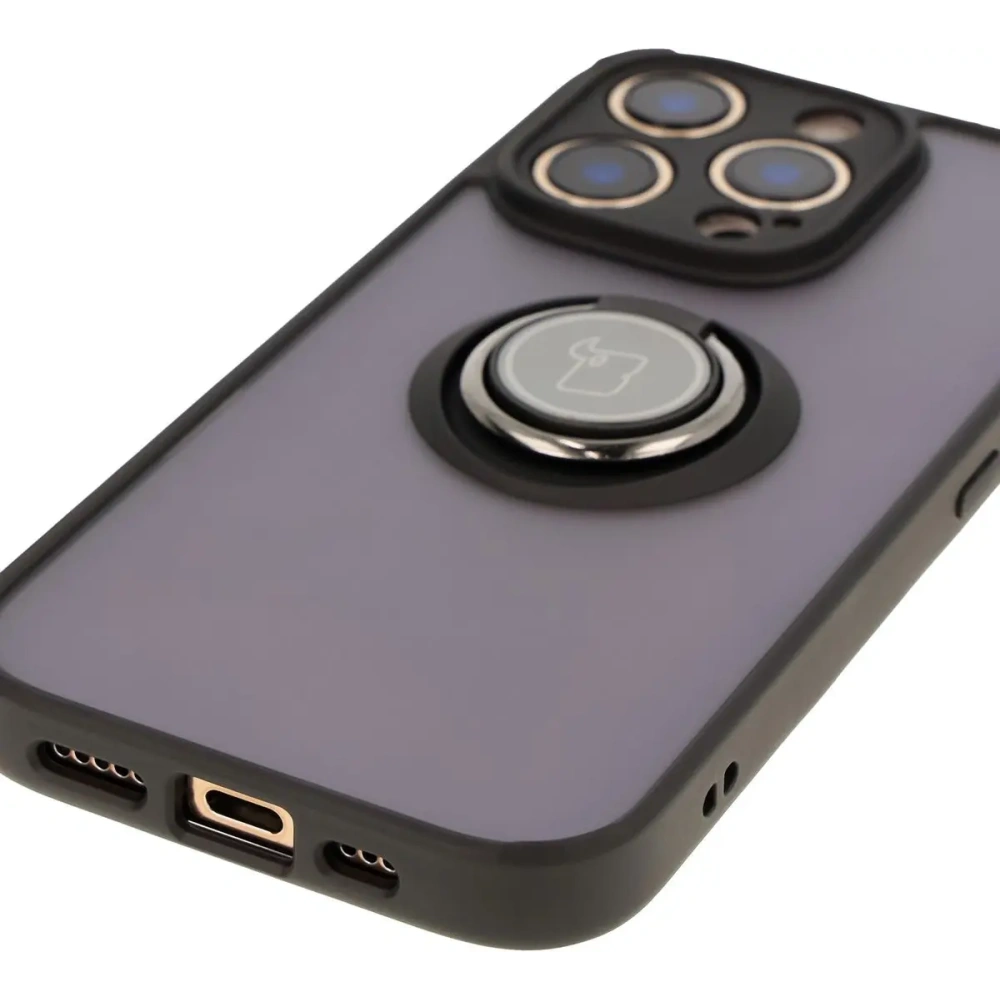 Hurtownia GSM - Etui z uchwytem na palec Bizon Case Hybrid Ring do Apple iPhone 16 Pro przydymione z czarną ramką - BIZ7088 - {ean13} - Hurt