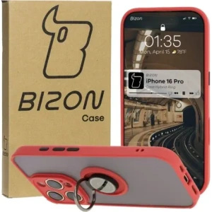 Hurtownia GSM - Bizon Case Hybrid Ring Apple iPhone 16 Pro fumuriu cu un cadru roșu - BIZ7089 - {ean13} - Hurt