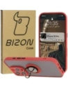 Etui z uchwytem na palec Bizon Case Hybrid Ring do Apple iPhone 16 Pro przydymione z czerwoną ramką