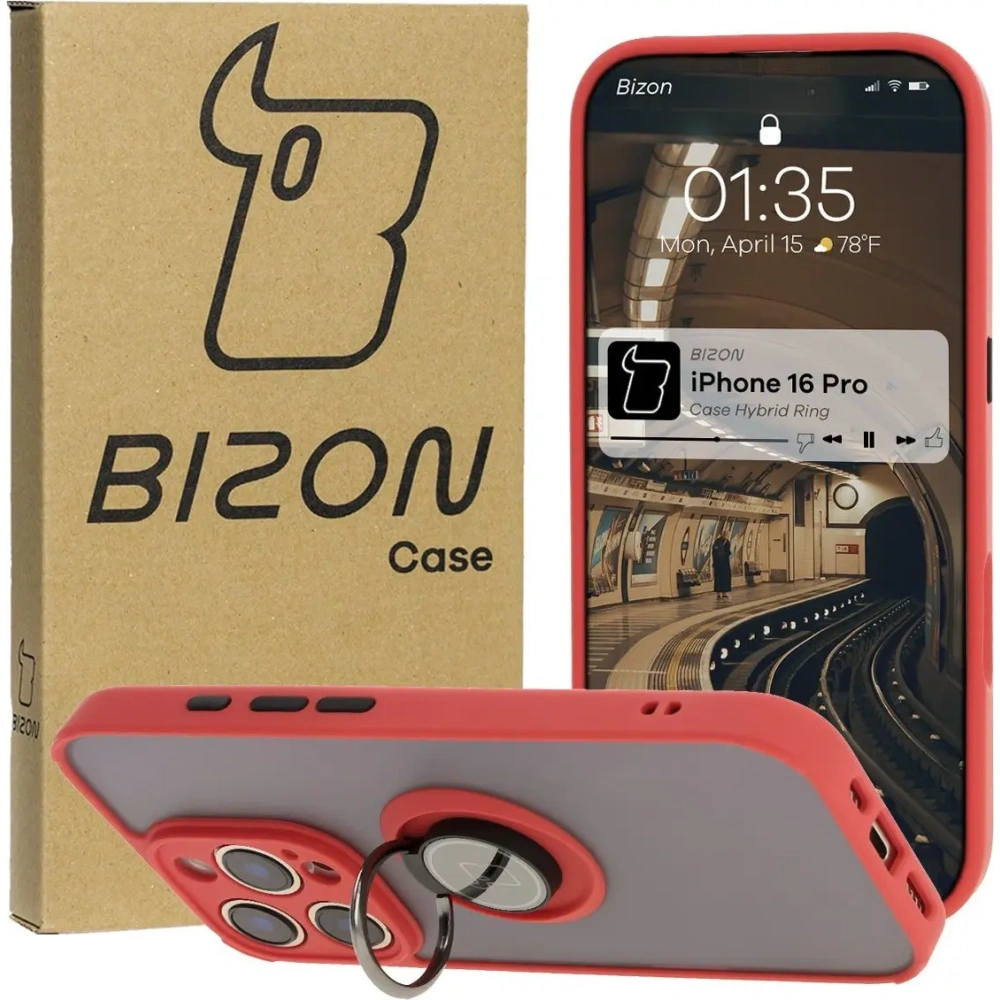 Wholesale Bizon Case Hybrid Ring Apple iPhone 16 Pro smoky with a red frame - BIZ7089 - {ean13} - Hurt