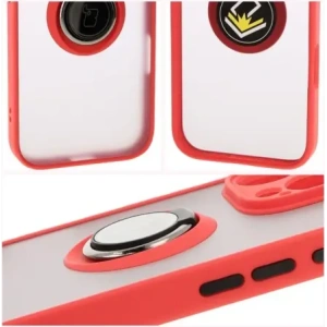 Etui z uchwytem na palec Bizon Case Hybrid Ring do Apple iPhone 16 Pro przydymione z czerwoną ramką