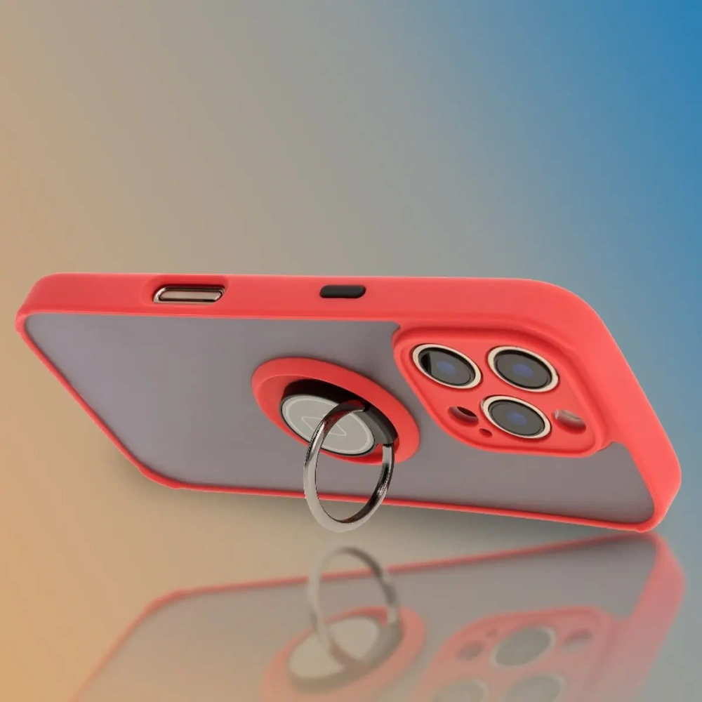Hurtownia GSM - Etui z uchwytem na palec Bizon Case Hybrid Ring do Apple iPhone 16 Pro przydymione z czerwoną ramką - BIZ7089 - {ean13} - Hurt