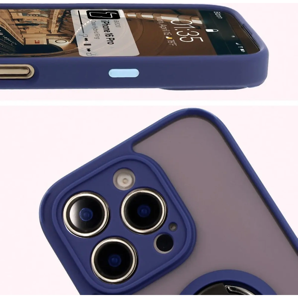 Hurtownia GSM - Bizon Case Hybrid Ring Apple iPhone 16 Pro fumuriu cu un cadru albastru închis - BIZ7090 - {ean13} - Hurt