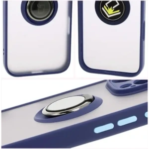 Etui z uchwytem na palec Bizon Case Hybrid Ring do Apple iPhone 16 Pro przydymione z granatową ramką