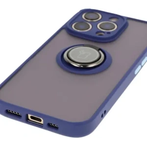 Etui z uchwytem na palec Bizon Case Hybrid Ring do Apple iPhone 16 Pro przydymione z granatową ramką