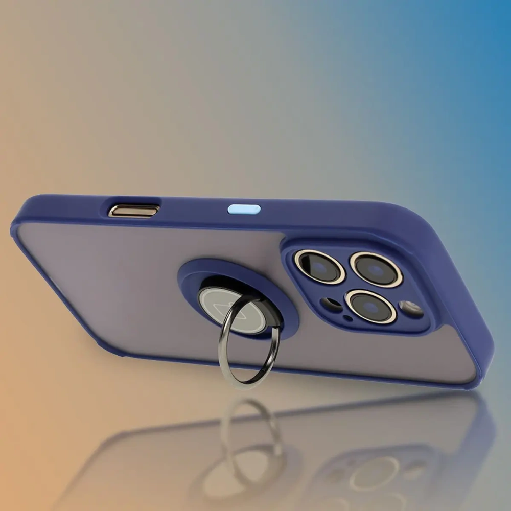 Wholesale Bizon Case Hybrid Ring Apple iPhone 16 Pro smoky with a navy blue frame - BIZ7090 - {ean13} - Hurt