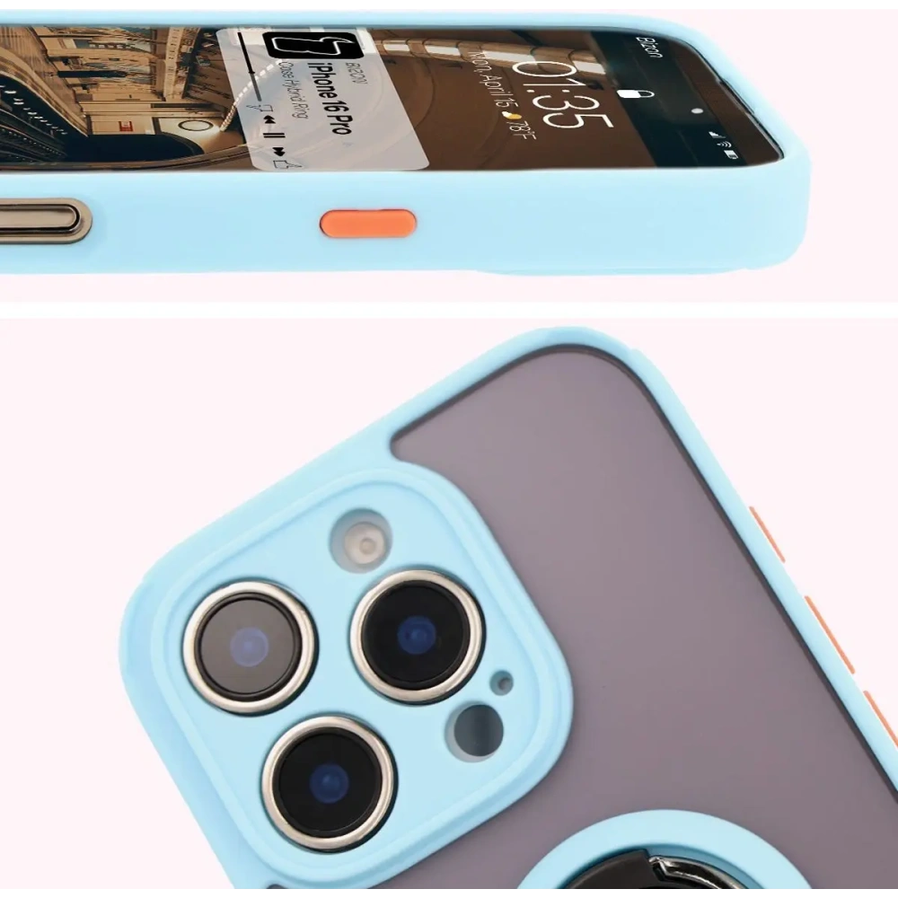 Wholesale Bizon Case Hybrid Ring Apple iPhone 16 Pro smoky with a light blue frame - BIZ7091 - {ean13} - Hurt