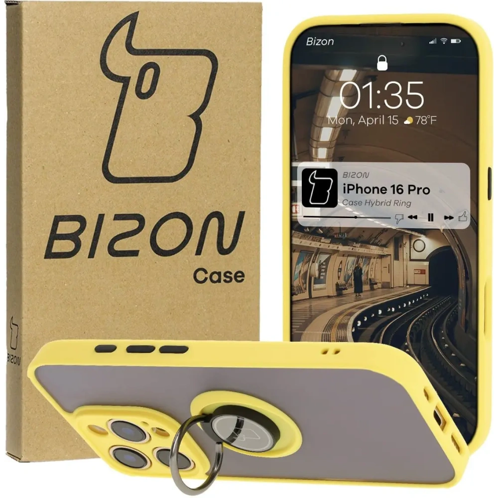 Hurtownia GSM - Bizon Case Hybrid Ring Apple iPhone 16 Pro fumuriu cu un cadru galben - BIZ7092 - {ean13} - Hurt