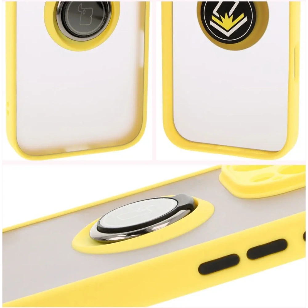 Hurtownia GSM - Etui z uchwytem na palec Bizon Case Hybrid Ring do Apple iPhone 16 Pro przydymione z żółtą ramką - BIZ7092 - {ean13} - Hurt