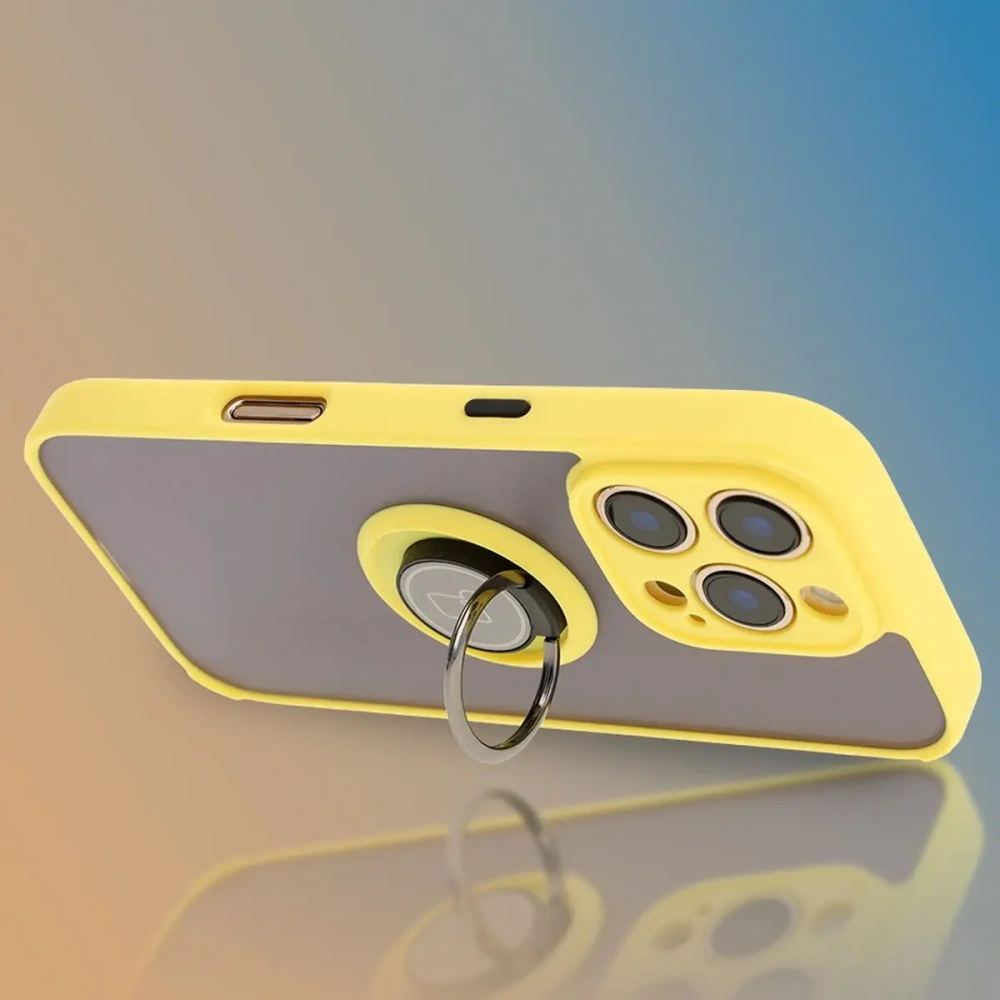 Hurtownia GSM - Etui z uchwytem na palec Bizon Case Hybrid Ring do Apple iPhone 16 Pro przydymione z żółtą ramką - BIZ7092 - {ean13} - Hurt
