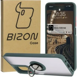 Hurtownia GSM - Etui z uchwytem na palec Bizon Case Hybrid Ring do Motorola Moto G35 5G zakouřené s tmavě zeleným rámečkem - BIZ7093 - {ean13} - Hurt