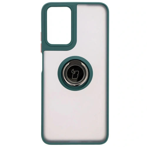 Etui z uchwytem na palec Bizon Case Hybrid Ring do Motorola Moto G35 5G przydymione z ciemnozieloną ramką