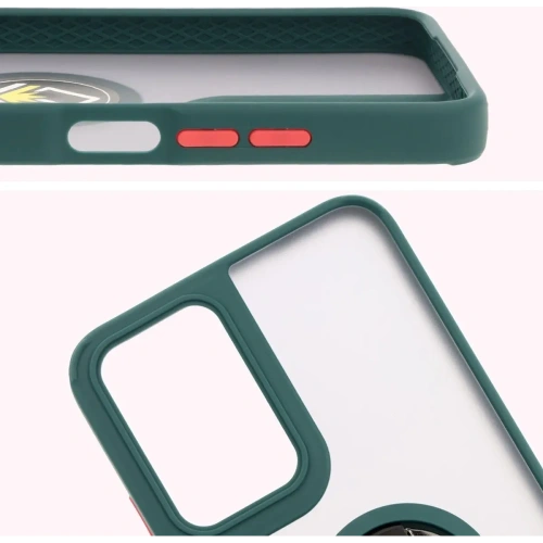 Etui z uchwytem na palec Bizon Case Hybrid Ring do Motorola Moto G35 5G przydymione z ciemnozieloną ramką