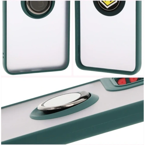 Etui z uchwytem na palec Bizon Case Hybrid Ring do Motorola Moto G35 5G przydymione z ciemnozieloną ramką