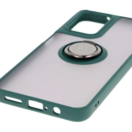 Etui z uchwytem na palec Bizon Case Hybrid Ring do Motorola Moto G35 5G przydymione z ciemnozieloną ramką