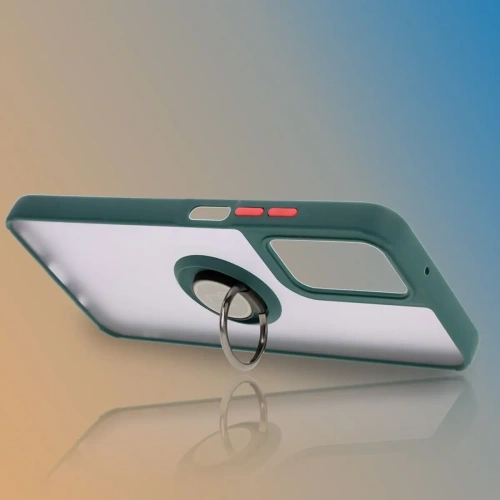 Etui z uchwytem na palec Bizon Case Hybrid Ring do Motorola Moto G35 5G przydymione z ciemnozieloną ramką