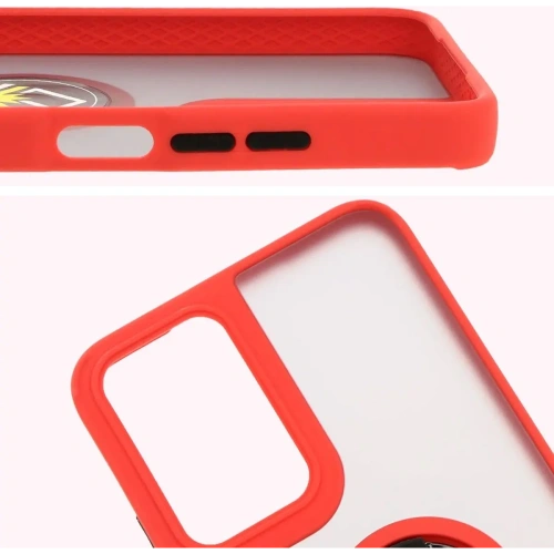 Etui z uchwytem na palec Bizon Case Hybrid Ring do Motorola Moto G35 5G przydymione z czerwoną ramką