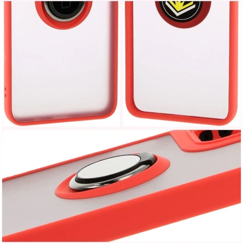 Etui z uchwytem na palec Bizon Case Hybrid Ring do Motorola Moto G35 5G przydymione z czerwoną ramką