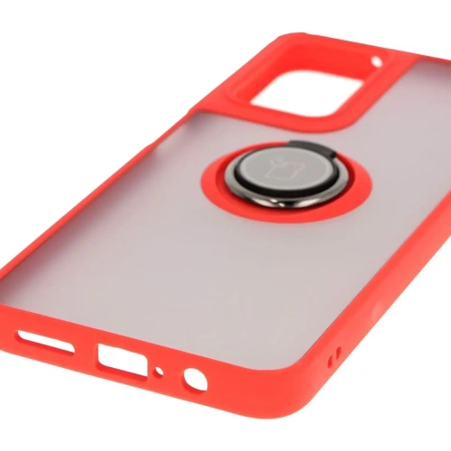 Etui z uchwytem na palec Bizon Case Hybrid Ring do Motorola Moto G35 5G przydymione z czerwoną ramką