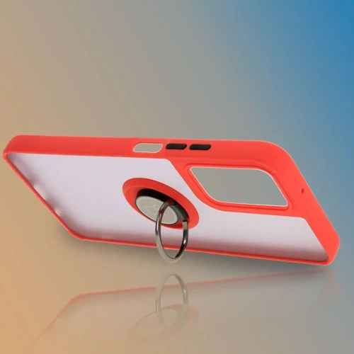 Etui z uchwytem na palec Bizon Case Hybrid Ring do Motorola Moto G35 5G przydymione z czerwoną ramką
