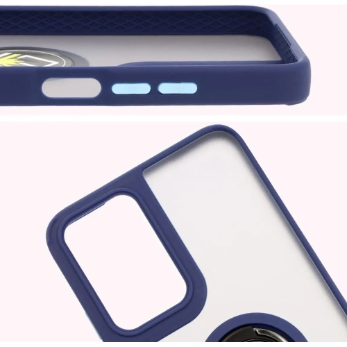 Etui z uchwytem na palec Bizon Case Hybrid Ring do Motorola Moto G35 5G przydymione z granatową ramką