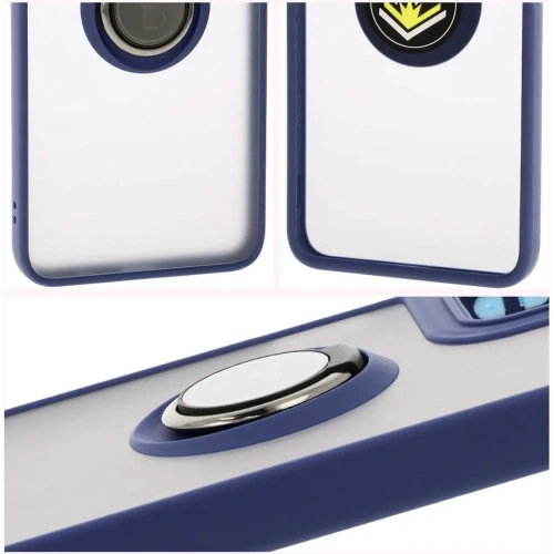 Etui z uchwytem na palec Bizon Case Hybrid Ring do Motorola Moto G35 5G przydymione z granatową ramką