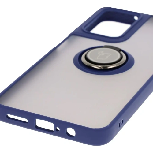 Etui z uchwytem na palec Bizon Case Hybrid Ring do Motorola Moto G35 5G przydymione z granatową ramką