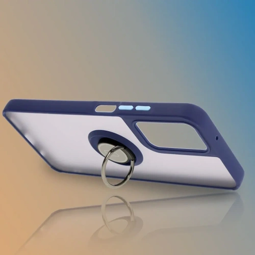 Etui z uchwytem na palec Bizon Case Hybrid Ring do Motorola Moto G35 5G przydymione z granatową ramką