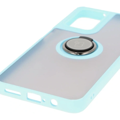 Etui z uchwytem na palec Bizon Case Hybrid Ring do Motorola Moto G35 5G przydymione z jasnoniebieską ramką