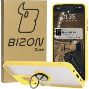 Hurtownia GSM - Etui z uchwytem na palec Bizon Case Hybrid Ring do Motorola Moto G35 5G kouřové s žlutým rámem - BIZ7098 - {ean13} - Hurt