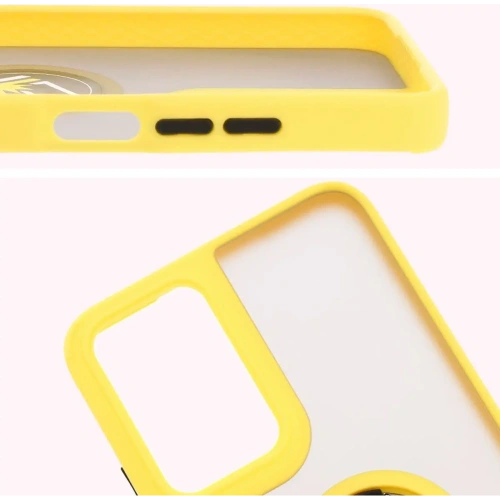 Etui z uchwytem na palec Bizon Case Hybrid Ring do Motorola Moto G35 5G przydymione z żółtą ramką